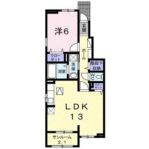 プリムローズ幸(1LDK/1階)の間取り写真