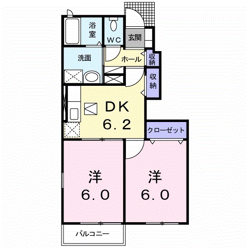 ベルソアージュⅡ(2DK/1階)の間取り写真