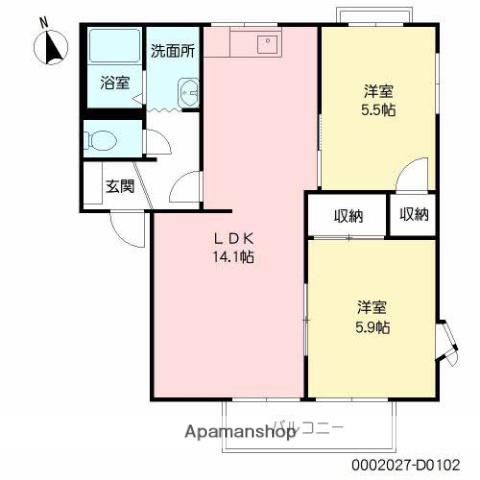 ブルーテの丘D棟(2LDK/1階)の間取り写真