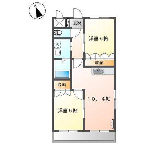 シーウィンド2(2LDK/2階)の間取り写真