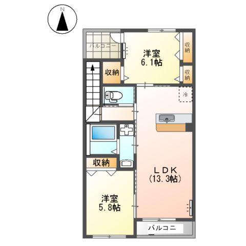 アクティブ(2LDK/2階)の間取り写真