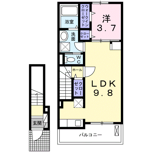 メゾン ひいらぎ Ⅲ(1LDK/2階)の間取り写真