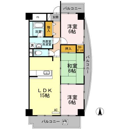 リシェス城崎(3LDK/8階)の間取り写真
