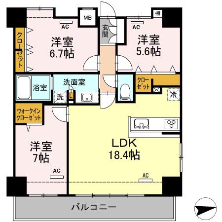 GLANZ KYOEI Ⅵ(3LDK/5階)の間取り写真
