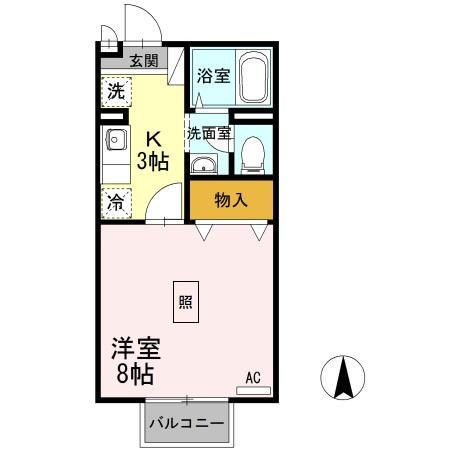 サンハイム森町A棟(1K/1階)の間取り写真