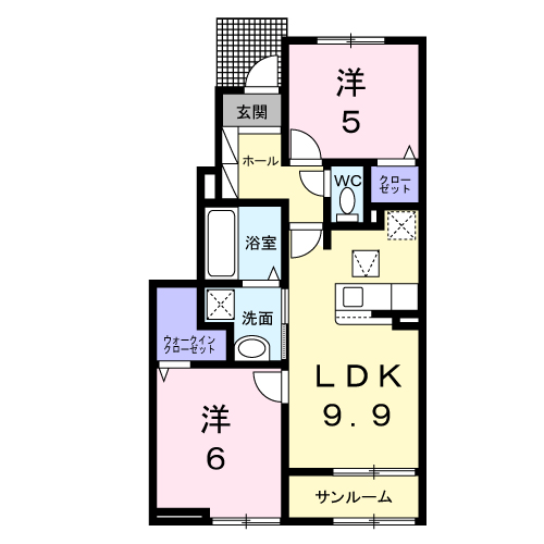 グレイスフル 道 M1(2LDK/1階)の間取り写真