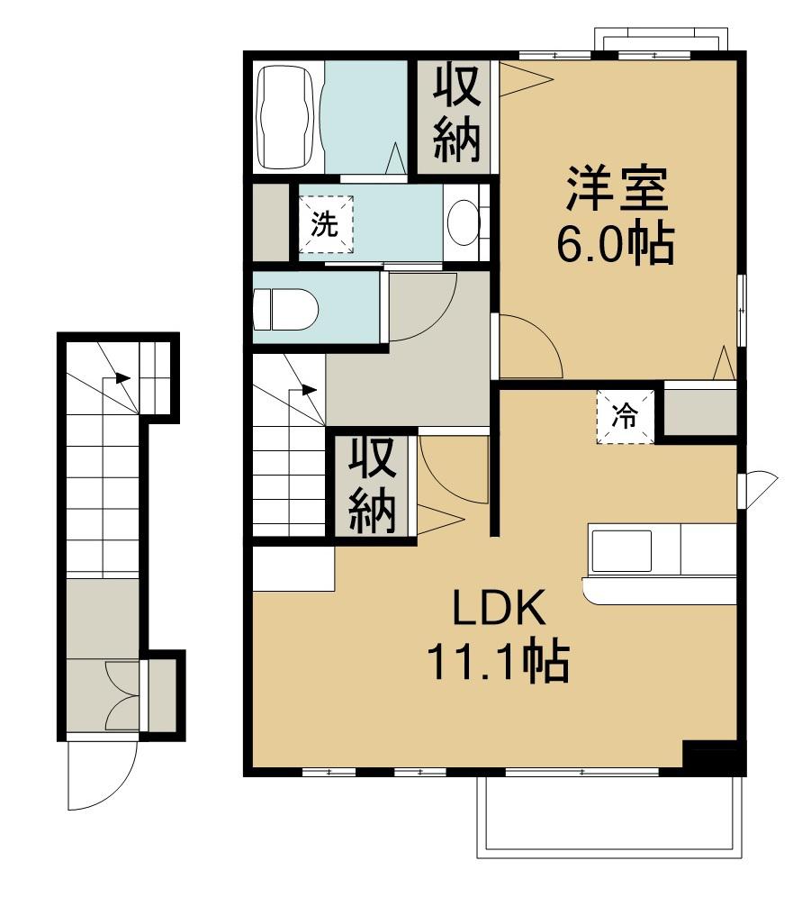 ラフレシール(1LDK/2階)の間取り写真