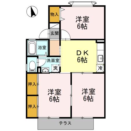 リバーサイド森町Ⅱ(3DK/1階)の間取り写真