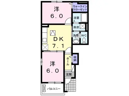 カルム市原C(2DK/1階)の間取り写真