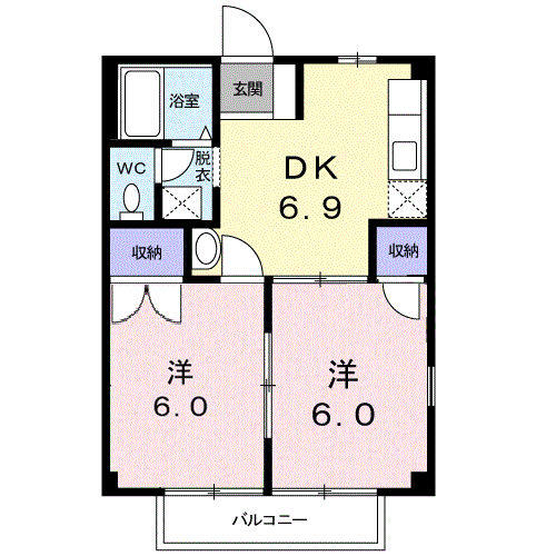 アクティブ セキ(2DK/2階)の間取り写真