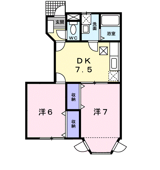 ミレニアムKANⅢ(2DK/1階)の間取り写真