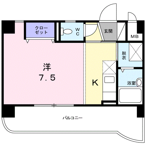 プレジール古国府(1K/3階)の間取り写真
