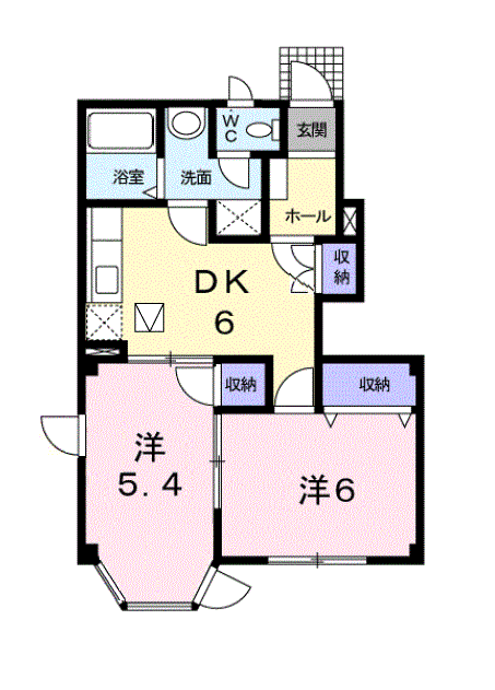 サンライト三屋A棟(2DK/1階)の間取り写真