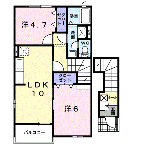 めぞん佐野A(2LDK/2階)の間取り写真