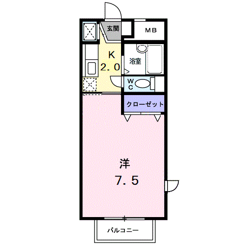 パークサイド素川(1K/2階)の間取り写真