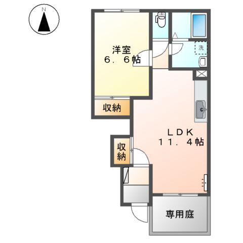 スターテラス小池原Ⅱ(1LDK/1階)の間取り写真