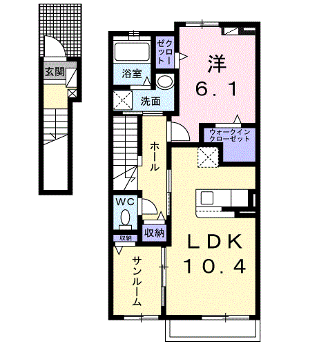 グランハイム(1LDK/2階)の間取り写真