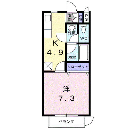 ソレアード小池原(1K/2階)の間取り写真