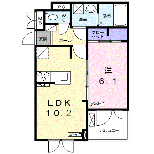 セレーノ 須賀(1LDK/3階)の間取り写真