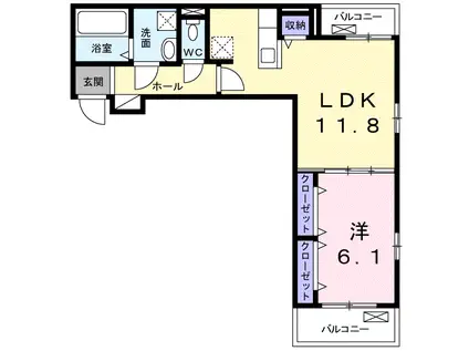 セレーノ 須賀(1LDK/2階)の間取り写真