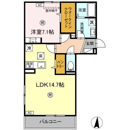 D-ROOM長浜(1LDK/1階)の間取り写真