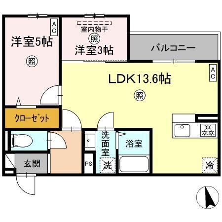 PREMILIFE大州浜(2LDK/2階)の間取り写真