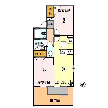 リブェールけやき1(2LDK/1階)の間取り写真