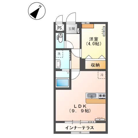 コスモタウン山の手(1LDK/1階)の間取り写真