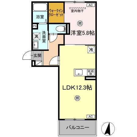 PREMILIFE賀来北(1LDK/2階)の間取り写真