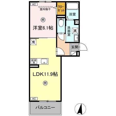 PREMILIFE賀来北(1LDK/2階)の間取り写真