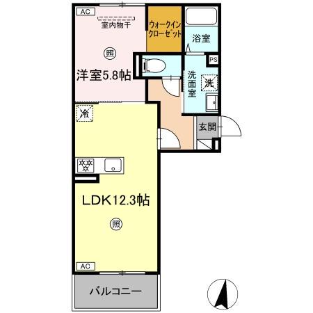 PREMILIFE賀来北(1LDK/3階)の間取り写真