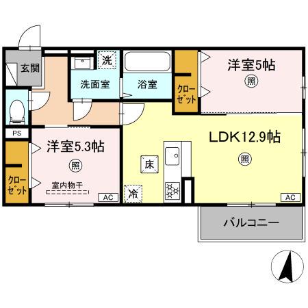 PREMILIFE日岡(2LDK/1階)の間取り写真