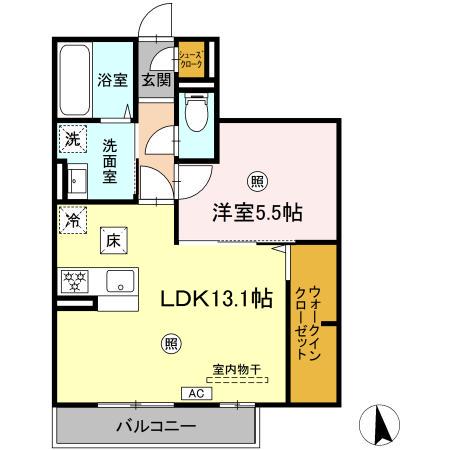 ティアラA(1LDK/1階)の間取り写真