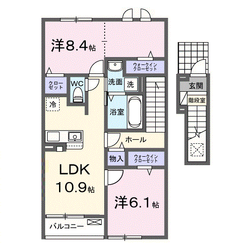 グレイスフル 道 M1(2LDK/2階)の間取り写真