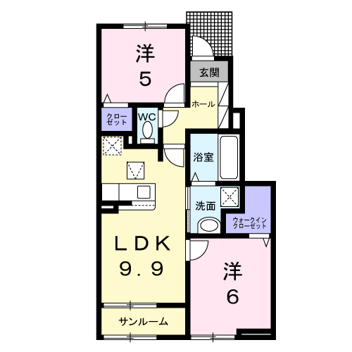 グレイスフル 道 M1(2LDK/1階)の間取り写真