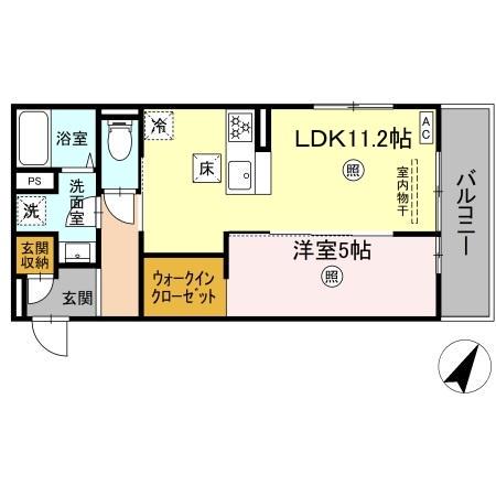 PREMILIFE下郡東(1LDK/1階)の間取り写真