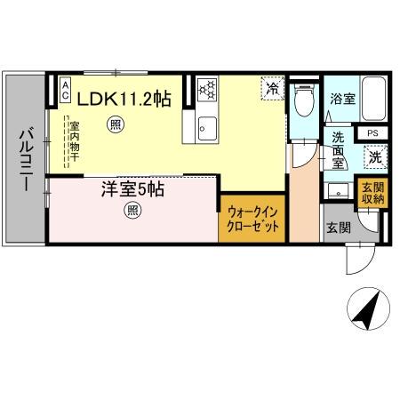 PREMILIFE下郡東(1LDK/2階)の間取り写真