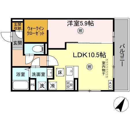 PREMILIFE下郡東(1LDK/1階)の間取り写真