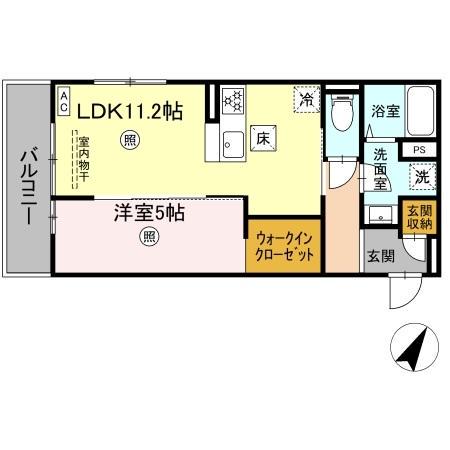 PREMILIFE下郡東(1LDK/1階)の間取り写真