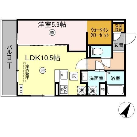 PREMILIFE下郡東(1LDK/1階)の間取り写真