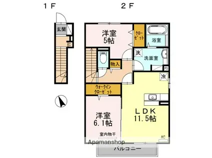 レジデンス竹下(2LDK/2階)の間取り写真