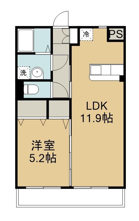 ユーミー奥田(1LDK/2階)の間取り写真