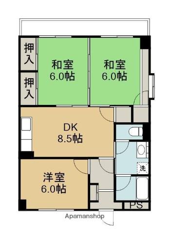 華聖ビル(3DK/6階)の間取り写真