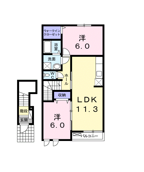 ミッキーハウスⅡ B(2LDK/2階)の間取り写真