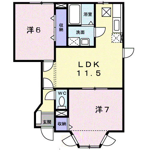 グリーングラスA(2LDK/1階)の間取り写真