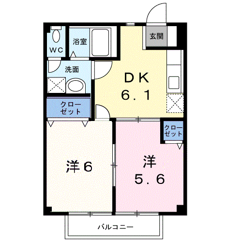 ボヌールみき(2DK/1階)の間取り写真
