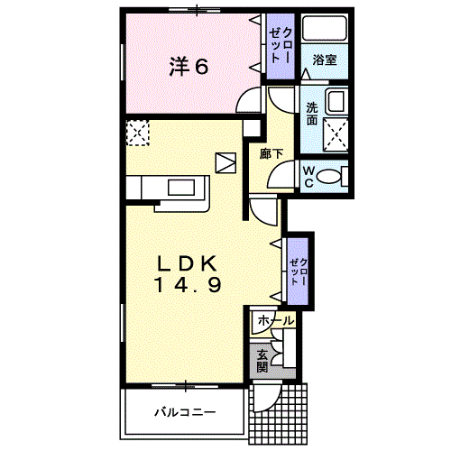 ブリエ・ヴェルジェB(1LDK/1階)の間取り写真