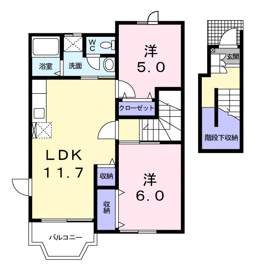リバ-ハイムB(2LDK/2階)の間取り写真