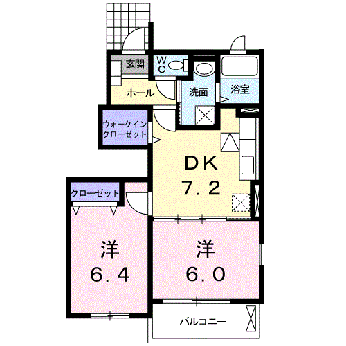 ヒルズ・大五A(2DK/1階)の間取り写真