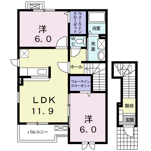 MILD SⅠ(2LDK/2階)の間取り写真